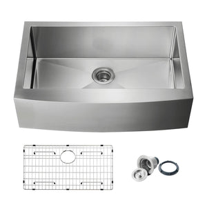 KIBI 33″ Handcrafted Farmhouse Apron Single Bowl Stainless Steel Kitchen Sink