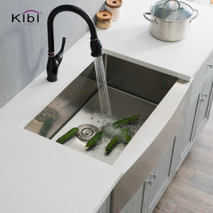 KIBI 33″ Handcrafted Farmhouse Apron Single Bowl Stainless Steel Kitchen Sink