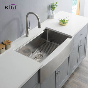 KIBI 36″ Farmhouse Apron Single Bowl Stainless Steel Workstation Kitchen Sink