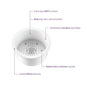 KIBI 19″ Round Fireclay Undermounted Kitchen Sink Crater Series
