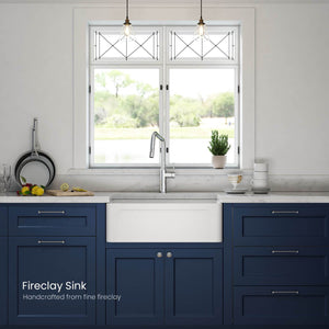 KIBI 30″ Fireclay Farmhouse Kitchen Sink Arch Series with Accessories