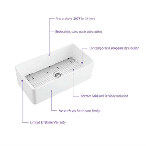 KIBI30″ Fireclay Farmhouse Kitchen Sink Landis Series