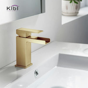 KIBI Waterfall Brass Single Lever Handle Bathroom Vanity Sink Faucet