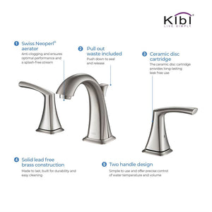 KIBI Stonehenge 8″ Widespread Bathroom Sink Faucet with Pop-up