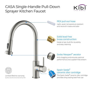 KIBI Casa Single Handle High Arc Pull Down Kitchen Faucet