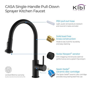 KIBI Casa Single Handle High Arc Pull Down Kitchen Faucet