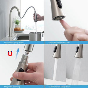 KIBI Napa Single Handle High Arc Pull Down Kitchen Faucet