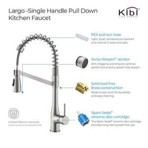 KIBI Largo Single Handle High Arc Pull Down Kitchen Faucet