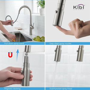 KIBI Hilo Single Lever Handle High Arc Pull Down Kitchen Faucet