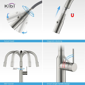 KIBI Hilo Single Lever Handle High Arc Pull Down Kitchen Faucet