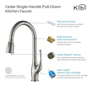 KIBI Cedar Single Handle High Arc Pull Down Kitchen Faucet