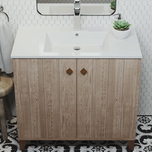 Eclair 36" Bathroom Vanity Set in Oak with Dual Shelfs, Sink and Overflow Included