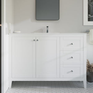Cannes 48" Single Free-Standing Bathroom Vanity in White with Three Drawers and Sink Included