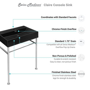 Claire 24" Console Sink Black Basin Chrome Legs