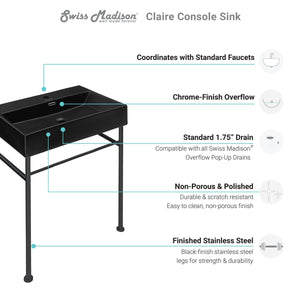Claire 24" Console Sink Black Basin Chrome Legs