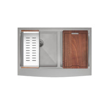 Load image into Gallery viewer, Rivage 33&quot; Dual 60/40 Basin Apron/Farmhouse Kitchen Workstation Sink