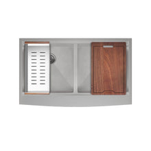 Load image into Gallery viewer, Rivage 36 x 22 Dual Basin Apron Farmhouse Kitchen Workstation Sink