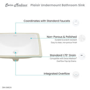 Plaisir 18.5" Rectangle Undermount Bathroom Sink - SM-UM624