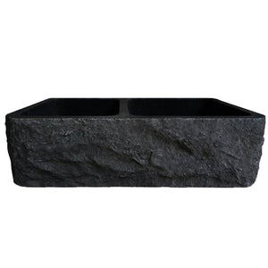 Reversible 60/40 Kitchen Sink in Black Granite with Chiseled or Polish Apron