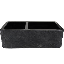 Load image into Gallery viewer, Reversible 60/40 Kitchen Sink in Black Granite with Chiseled or Polish Apron