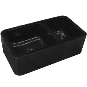 Reversible 60/40 Kitchen Sink in Black Granite with Chiseled or Polish Apron