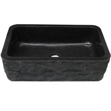 Load image into Gallery viewer, Single Bowl Kitchen Sink in Black Granite with Natural Chiseled Apron