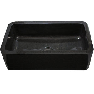Single Bowl Kitchen Sink in Black Granite with Natural Chiseled Apron