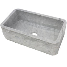 Load image into Gallery viewer, Single Bowl Kitchen Sink in Carrara White Marble with Natural Chiseled Apron