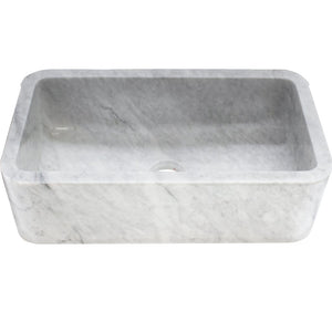 Single Bowl Kitchen Sink in Carrara White Marble with Natural Chiseled Apron