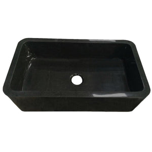 Single Bowl Kitchen Sink in Absolute Black Granite with Polished Apron