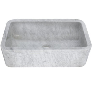 Single Bowl Kitchen Sink in Carrara White Marble with Polished Apron