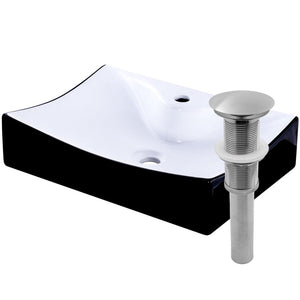 Glossy Black and White Porcelain  Bathroom Sink with Faucet Hole