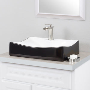 Glossy Black and White Porcelain  Bathroom Sink with Faucet Hole