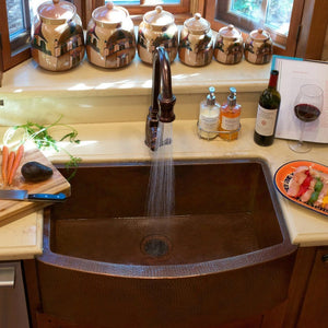 Curved Front Copper Farmhouse Kitchen Sink, TCK-008AN