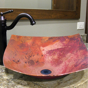 Square Hammered Copper Vessel Sink in Natural