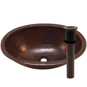 Oval Hammered Copper Vessel Bath Sink in Antique