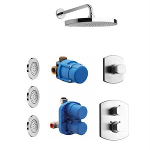 Novello Thermostatic Shower With 3/4" Ceramic Disc Volume Control, 3-way Diverter, And 3 Concealed Body Jets