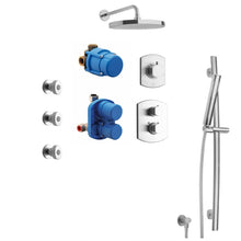 Load image into Gallery viewer, Novello Thermostatic Shower With 3/4&quot; Ceramic Disc Volume Control, 3-way Diverter, Slide Bar And 3 Body Jets