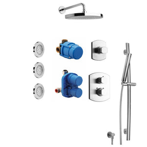 Novello Thermostatic Shower With 3/4" Ceramic Disc Volume Control, 3-way Diverter, Slide Bar And 3 Concealed Body Jets