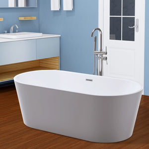 Vanity Art 59 x 30 Inches Freestanding Acrylic Bathtub Modern Tub with Chrome Finish