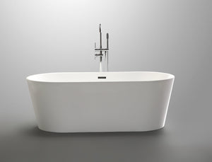 Vanity Art 59 x 30 Inches Freestanding Acrylic Bathtub Modern Tub with Chrome Finish