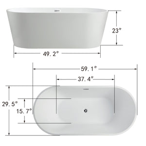 Vanity Art 59 x 30 Inches Freestanding Acrylic Bathtub Modern Tub with Chrome Finish
