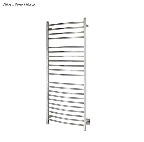 WarmlyYours 21-Bar Vida Electric Heated Towel Warmer Rack, Wall Mountable, Hardwired, Polished Stainless Steel