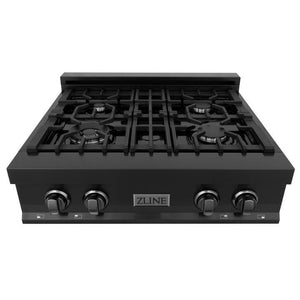 ZLINE 30" Porcelain Rangetop in Black Stainless with 4 Gas Burners