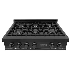 ZLINE 36" Porcelain Rangetop in Black Stainless with 6 Gas Burners