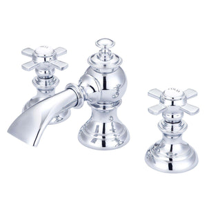 Modern Classic Widespread Waterfall Style Deck Mount Lavatory Faucets With Pop-Up Drain and Handles