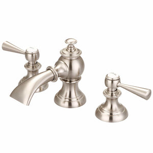 Modern Classic Widespread Waterfall Style Deck Mount Lavatory Faucets With Pop-Up Drain and Handles