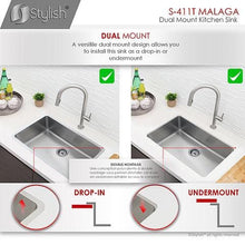 Load image into Gallery viewer, 29 in Dual Mount Single Bowl Kitchen Sink, 18 Gauge Stainless Steel with Standard Strainers, by Stylish S-411T Malaga