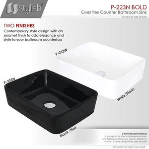 STYLISH® 18 inch Black Rectangular Ceramic Vessel Bathroom Sink-P-223N