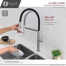 Load image into Gallery viewer, Stainless Steel Single Handle Pull Out Dual Mode Kitchen Sink Faucet with Red Spout Hose by Stylish K-140R